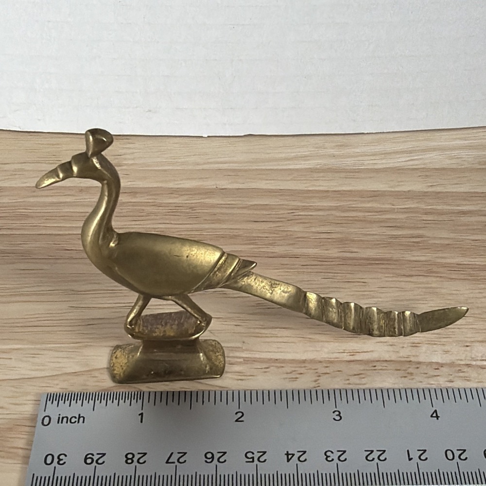 Mini Brass Vintage Peacock Figurine Statuette Made In India Mid Century Modern - Picture 3 of 7